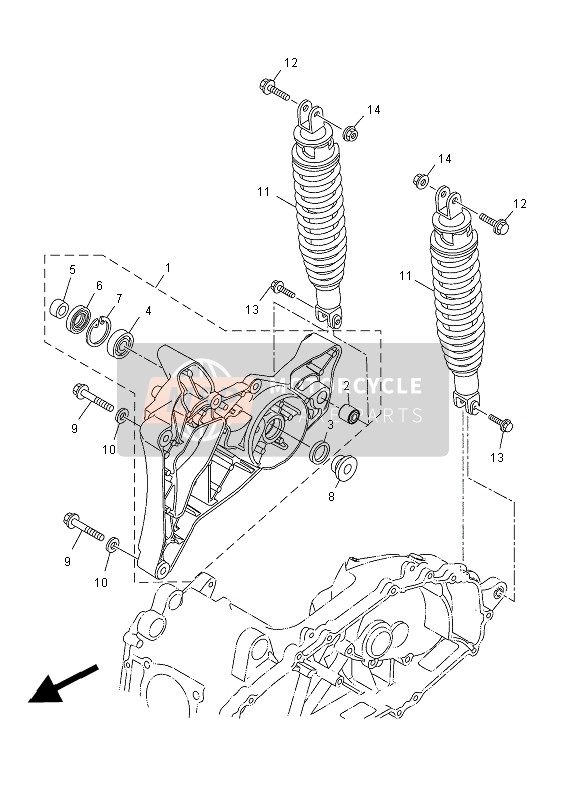 Yamaha YP400R 2014 Brazo trasero & Suspensión para un 2014 Yamaha YP400R